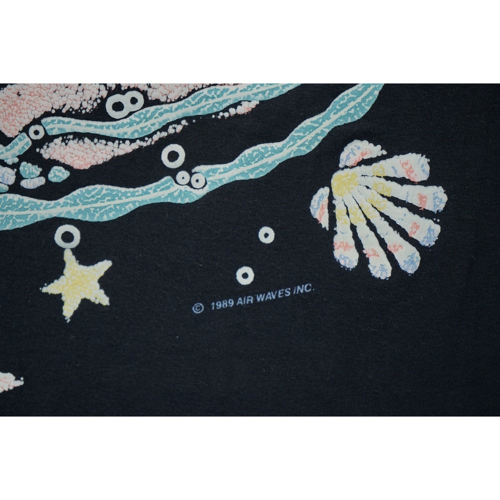 Vintage 1989 Air Waves Womens T-Shirt Siren Print One Size Black Short Sleeve - Picture 4 of 6